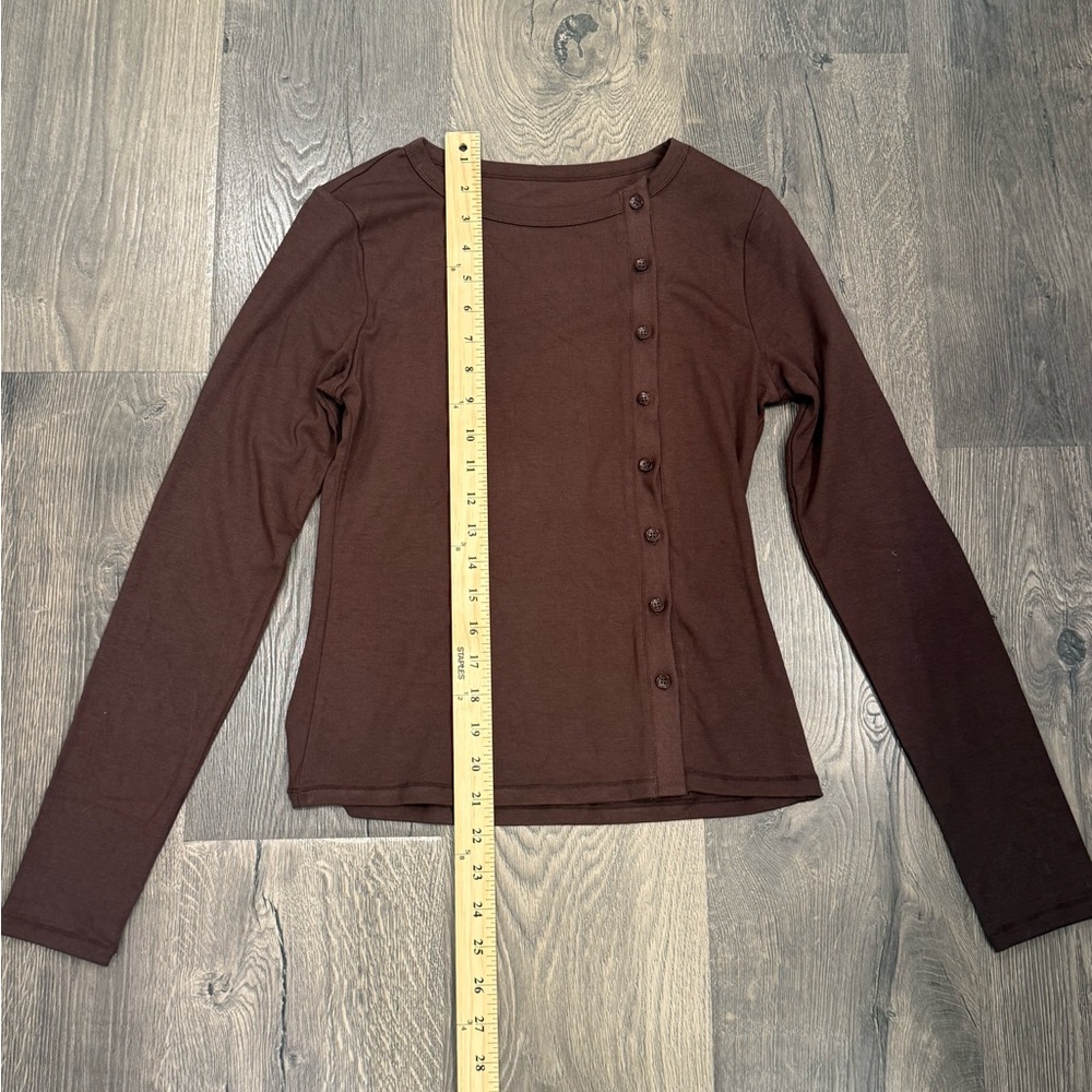 Chocolate Button-Front Long Sleeve Top - Picture 4 of 6
